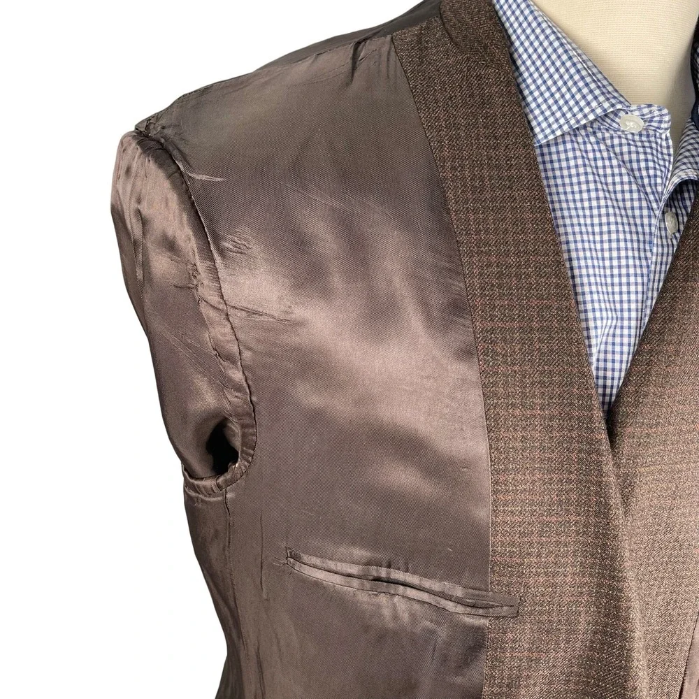 Murano Sport Coat Mens 44L Brown Check Worsted Wool Cashmere Two Button Dillards